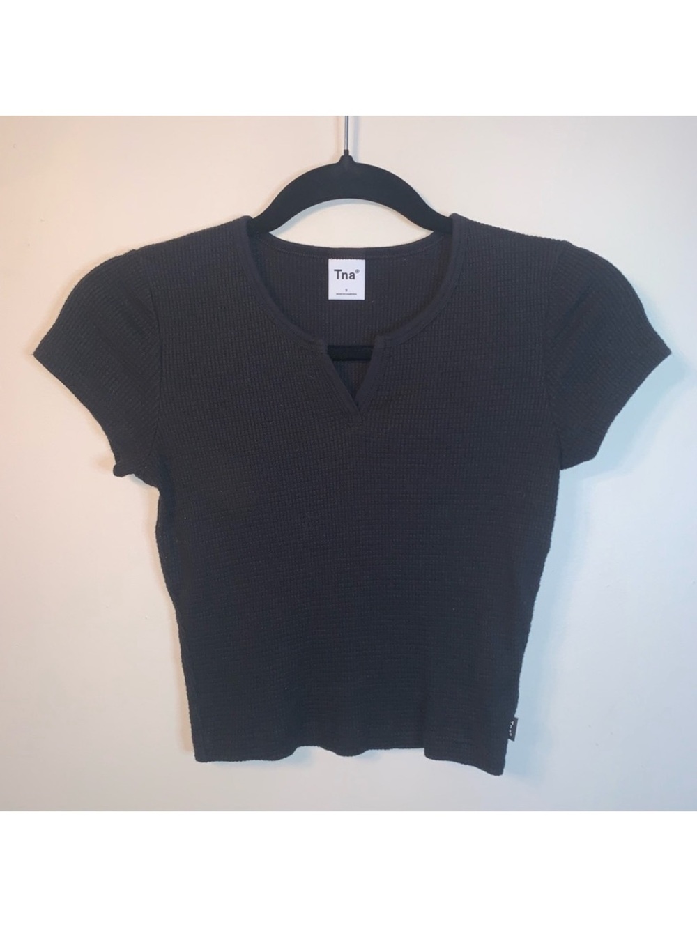 TNA Black Waffle Knit Short Sleeve Tee